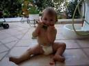 little girl turns mad on a watermelon