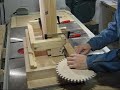 woodgears.ca My innovation on the old box joint jig. Instead of indexing fingers off the previous finger, this jig uses gearing and a screw to precisely position the wood for each cut on the saw.