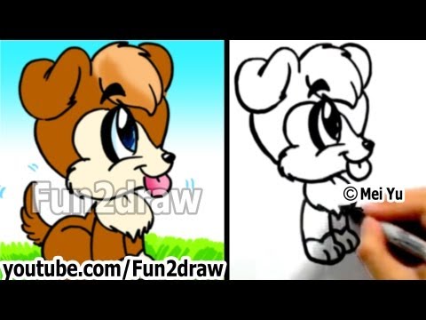 fun 2 draw - How to draw a cute cartoon puppy in 1 min! Mei Yu shows you how to draw a cartoon dog easy, step by step. 100+ easy, cute drawings: http://www.youtube.com/fu...