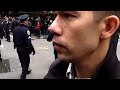 Protesters being arrested at Broad Street and Beaver Street on the two-month anniversary of Occupy Wall Street. Arrested protesters join the chanting outside and stomp their feet to the rhythm literally rocking the paddywagon. Rocking the Internets at www.michaelmoore.com