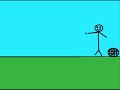 The strekmann kicks the ball