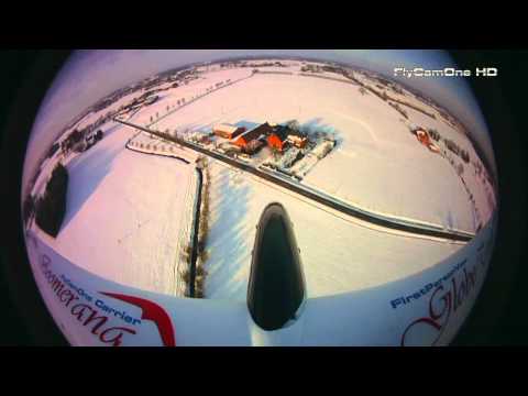 Weitwinkel Linse. - Boomerang GT with FlyCamOne HD 720p and 170° wideangle lens Verharschter Schnee mit einer feinen Pulverschneedecke erweist sich als ideale Start- und Landeba...