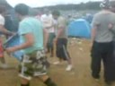 Mike gettin tipped out a wheely bin at T in the Park