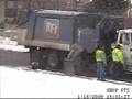 Garbage men fight the garbage can