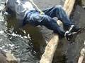 tj falls in river on rope swing