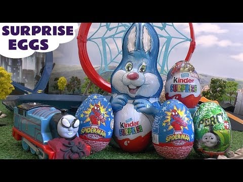 Spider-Man Thomas and Friends Surprise Eggs Play Doh Marvel Superhero Giant Kinder Surprise Egg