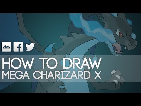 how to draw mega charizard x step by step