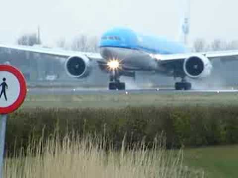 KLM 777-200ER landing at schiphol