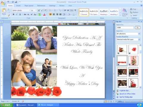 Word 2007 Tutorial 21 (2/2) Making Custom Cards for Mothers Day, Birthdays, and Other Occasions