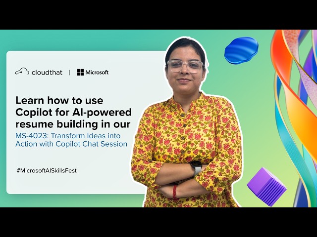 Helpful Resources
✅Download the complete prompt pack and start building better resumes with AI - https://bit.ly/4uoQI1S 
✅Confused about which AI course is a good fit for you? Explore our training programs - https://bit.ly/4oftwkV 
✅Learn about Microsoft Copilot Security & Compliance - https://bit.ly/4ohJNWT 
✅Guide to Microsoft Copilot for Microsoft 365  - https://bit.ly/4ec4Oxs 
✅Build in-demand Azure skills and accelerate your certification journey with Azure Mastery Pass - https://bit.ly/4xcODsx 

Want to create a professional, ATS-friendly resume faster and smarter? In this training session from MS-4023: Transform Ideas into Action with Copilot Chat, you'll learn how to use Microsoft Copilot and Copilot Chat to transform resume writing, job application preparation, and career development through the power of AI.

This hands-on session explores practical prompting techniques that help you generate stronger professional summaries, improve achievement statements, optimize skills sections, analyze job descriptions, and tailor applications for specific roles—all using Microsoft Copilot within the Microsoft 365 ecosystem.

What You'll Learn
✅ How Microsoft Copilot can help create professional resumes
✅ Smart prompting techniques for better AI-generated content
✅ Building ATS-friendly resumes that align with recruiter expectations
✅ Writing compelling professional summaries and career profiles
✅ Showcasing achievements and accomplishments effectively
✅ Optimizing skills sections for specific job roles
✅ Analyzing job descriptions using AI
✅ Tailoring resumes for different industries and positions
✅ Improving application quality with Microsoft 365 Copilot
✅ Best practices for responsible AI-assisted resume creation

Who Should Watch?
🔹Students and recent graduates
🔹Job seekers and career changers
🔹Early-career professionals
🔹HR and talent acquisition professionals
🔹Microsoft 365 users
🔹Anyone interested in AI-powered productivity tools

What is your favorite Microsoft Copilot feature for productivity or career growth? Share your thoughts in the comments below!

If you found this session helpful, don't forget to Like, Subscribe, and turn on notifications for more AI, Microsoft Copilot, Cloud, Data, and Career Development content.

#MS4023 #MicrosoftCopilot #CopilotChat #AIResumeBuilder #ResumeWriting #ATSResume #JobSearchTips #Microsoft365 #ArtificialIntelligence #AIForJobs #PromptEngineering #Microsoft365Copilot #ResumeOptimization #AIProductivity