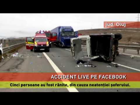 Accident cu cinci răniți, provocat de un șofer care transmitea live pe facebook