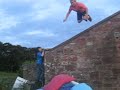 jumping off a 10 foot wall onto a trampoline