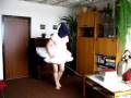sissy maid humiliation attachment to crinoline and leash.