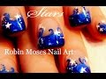 easy short nails Dark Blue Tips with White Stars: robin moses nail art tutorial design 415
