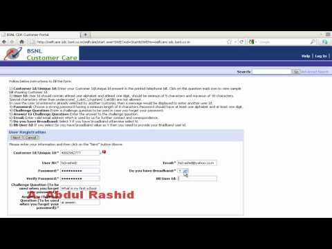 how to obtain bsnl portal id and password