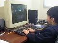 A boy is typing.