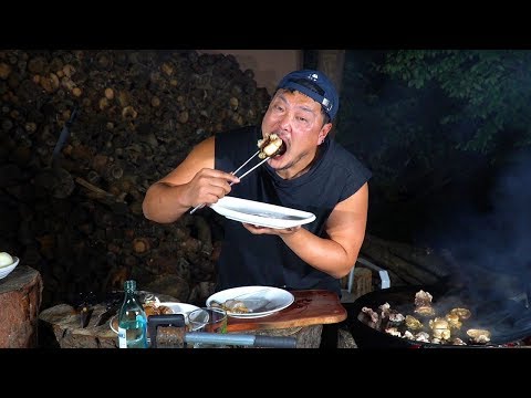 한우+관자+표고버섯의 미친조합! 솥뚜껑 장흥삼합! / korea beef(hanwoo)+mushroom+scallop