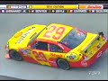 kevin harvick pushes up into tony stewart sending him sliding into the wall, taking him out of contention.
credit to fox/tsn.