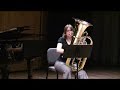 Live performance by Beth McDonald, tuba, and Tedrin Lindsay, piano. 25 October 2008 in the Singletary Center for the Arts.-----------------(written by Jean-Pascal Vachon)Alexander Grigori Arutiunian was born in Yerevan, Armenia, in 1920, and studied at the local conservatory before attending the Moscow Conservatory. He then became conductor of the Armenian Philharmonic Orchestra from 1954 until 1990. His Tuba Concerto was completed in 1992 and was premiered in May 1995 by Harri Lidsle with the Lahti Symphony Orchestra at the Church of the Cross in Lahti, Finland.Although Arutiunian often uses popular Armenian tunes in his music, in this concerto he uses melodies exclusively of his own invention, even if a folk-like atmosphere is still present. Although his intention was to present the tuba as an instrument also capable of playing with agility, he still decided not to display all of its technical possibilities. The most important thing was, as the composer himself has put it, to let the tuba sing. The concerto takes the classical three-movement form including the traditional solo cadenza. The first movement present a theme built on the interval of a fourth, which is subsequently developed in conjunction with elements from the accompaniment. The second movement is characterized by its ostinato use of the note D, played pizzicato by the double basses, above which the orchestra enters in melancholy mood, followed shortly afterwards by the tuba. The melodic material of the impetuous finale takes up the baroque circolo idea (a melodic figure designed in the form of a circle). In rondo form, this movement contains a succession of lively episodes interrupted by a dreamy cadenza.