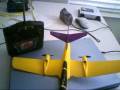 Estes yellow/purple jet with Air Hogs Guts