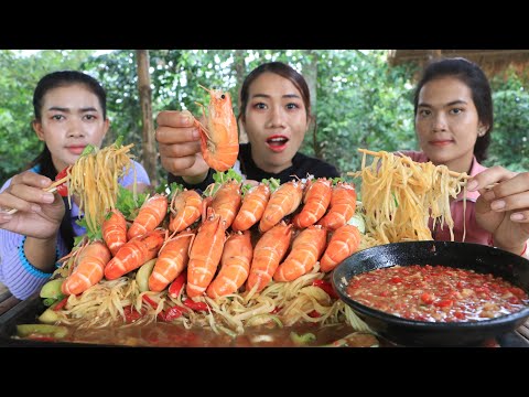 Yummy cooking Boiled shrimp with papaya salad recipe - Boiled shrimp