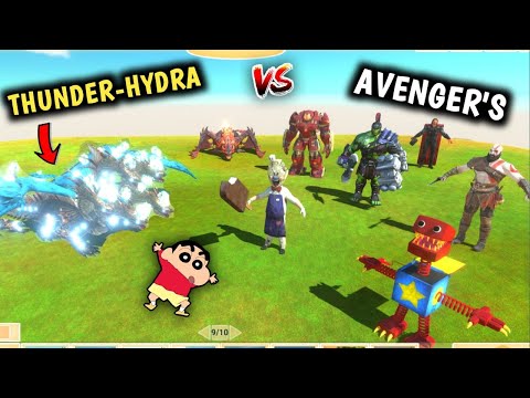 THUNDER-HYDRA vs ALL AVENGERS in Animal Revolt Battle Simulator | HYDRA vs BOXY-BOO vs HULK-WARRIOR