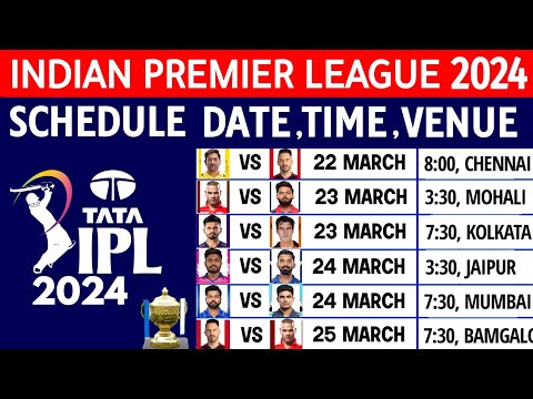 IPL 2024 - Final Schedule | IPL 2024 Date, Time, Venue | IPL 2024 All Teams 1st Match Schedule |