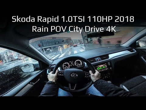 Skoda Rapid 1.0TSI 110HP 2018 Rain POV city drive 4K