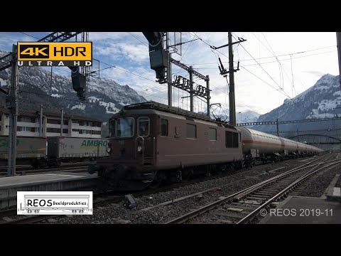 2019-11-11 [4K] Bahnhof Frutigen in the afternoon - some freight and some passenger services.
