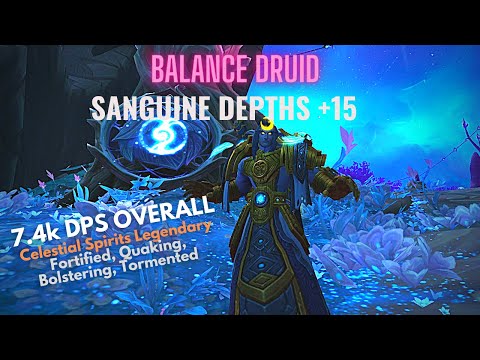 Balance Druid 9.1 Sanguine Depths +15. Fortified, Quaking, Bolstering, Tormented.