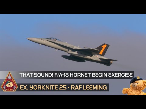 LISTEN TO THE SOUNDS OF THE GE F404 ENGINES! SWISS AIR FORCE F-18 HORNETS • YORKNITE 25 RAF LEEMING