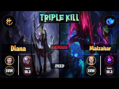 Nemesis DIANA (Mid) [Conqueror] VS Jankos MALZAHAR - Challenger EUW Patch 10.3 Triple Kill
