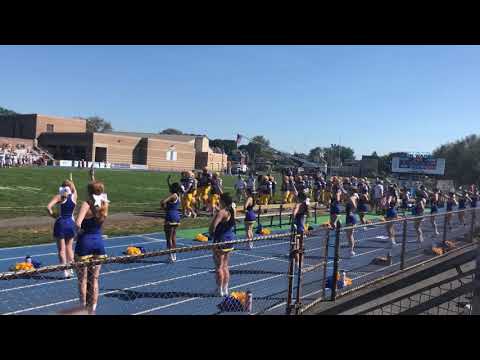 Cheerleaders singing hail to the warriors