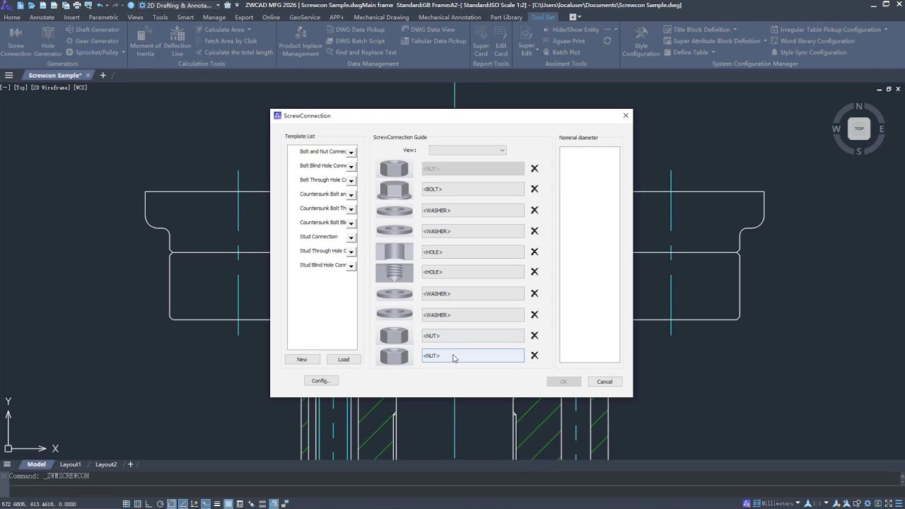 Screw Connection ZWCAD MFG 2026