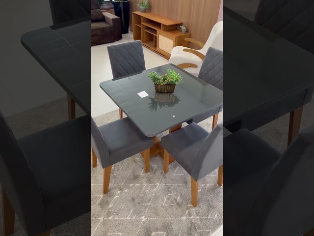 Mesa de Jantar 4 Lugares Afrodite Mel/Blonde/Veludo Pastel - Viero Móveis