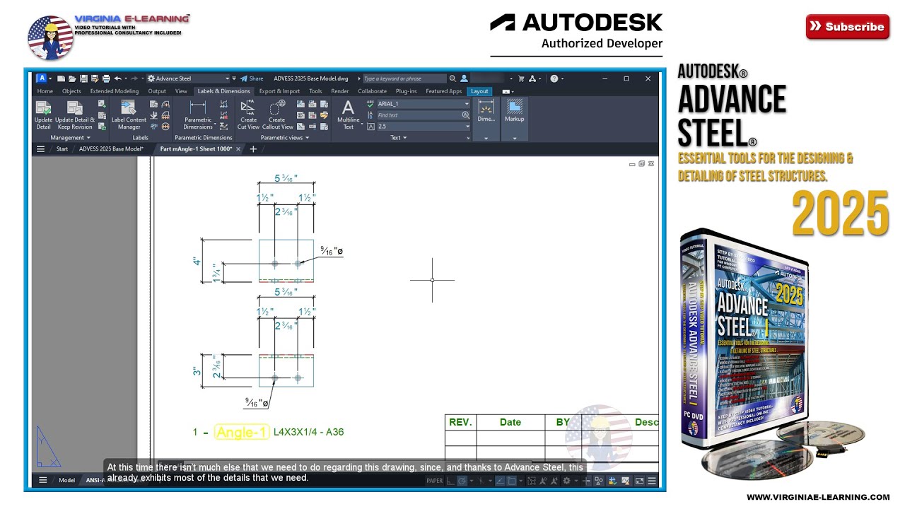 Autodesk Advance Steel 2025 Tutorial | Single Part Drawings.