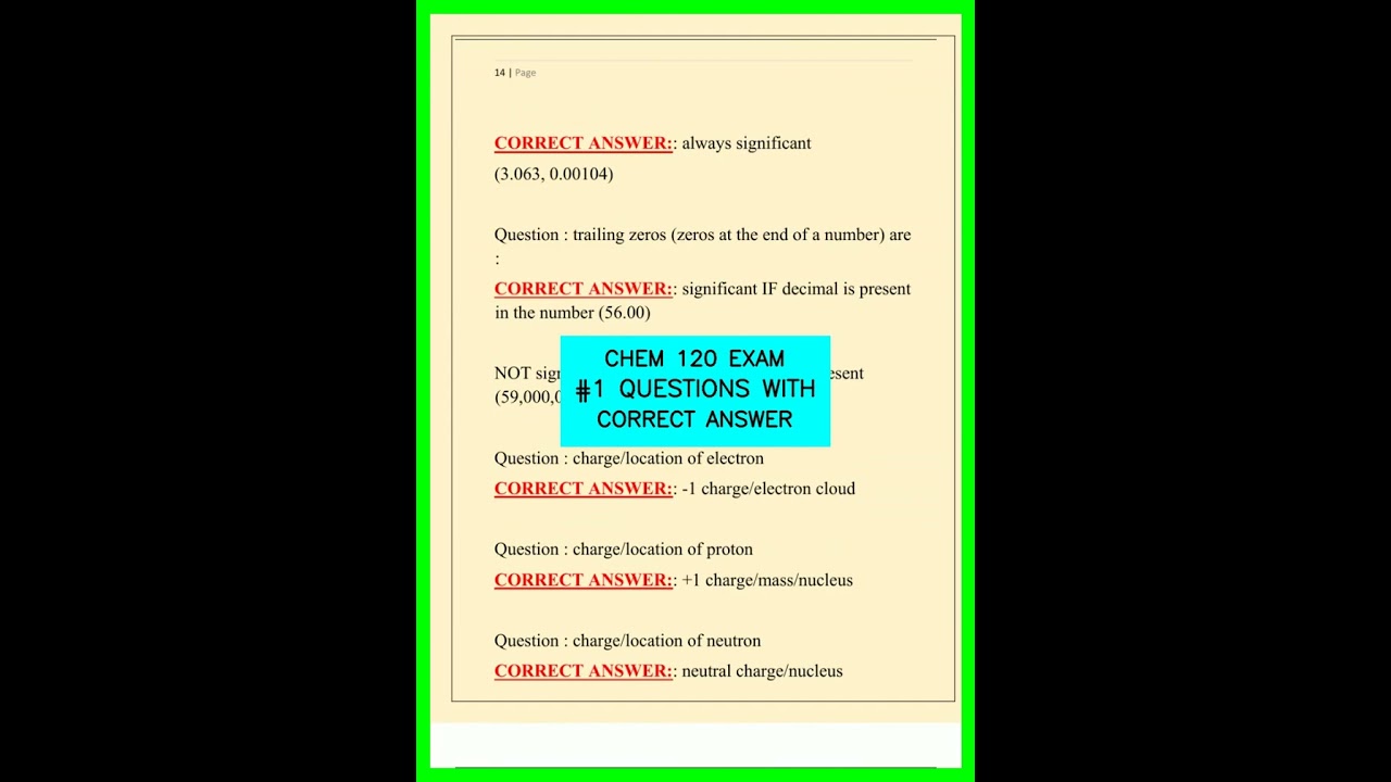 CHEM 120 EXAM #1 QUESTIONS WITH CORRECT ANSWER video