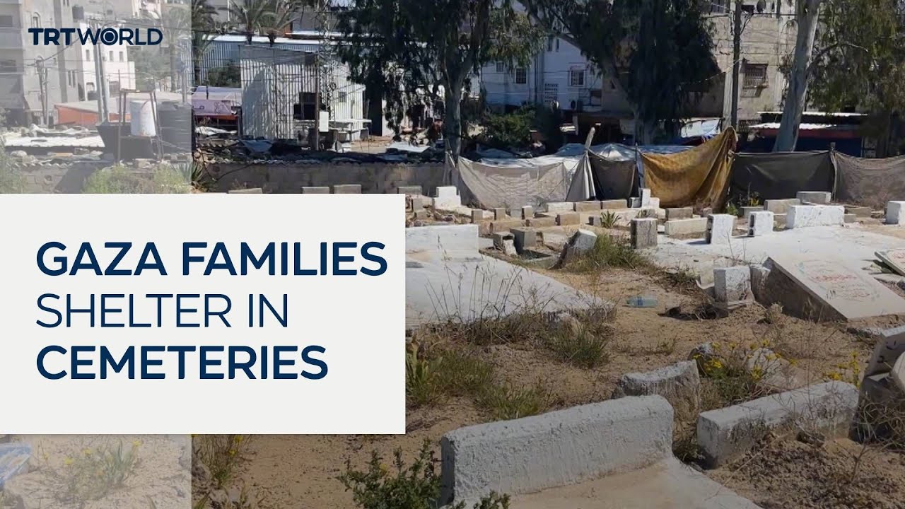 Displaced Palestinians forced to set up camp inside cemeteries