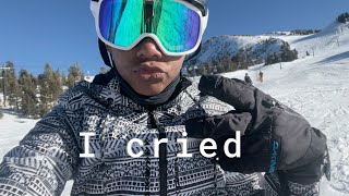 Roller skater tries snowboarding for the first time - (First time seeing snow)