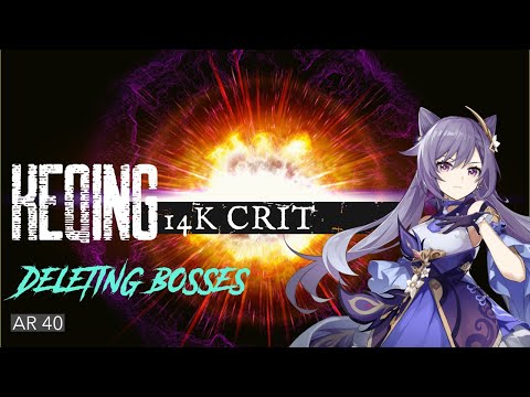 Keqing Deleting Bosses - AR40 - INSANE DPS 14000 Crit - 5HIT vs Charge Attack | Genshin Impact