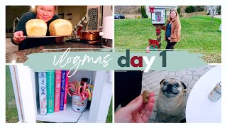 VLOGMAS DAY 1 | decorating my little free library, baking bread, chili recipe + advent calendars