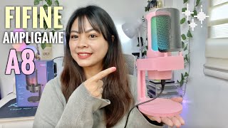 FIFINE Ampligame A8 USB Mic with RGB Lights, Live Monitoring & Pop Filter for Streaming ❤︎ Emmy Lou