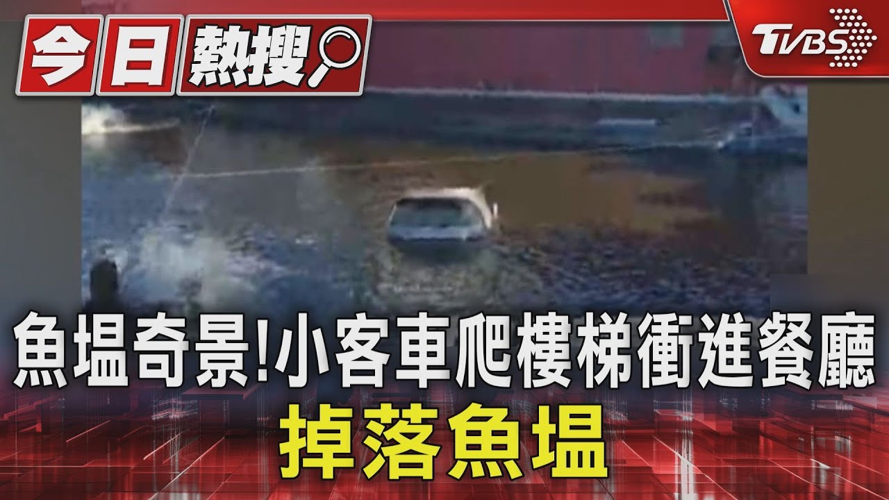 魚塭奇景! 小客車爬樓梯衝進餐廳 一路衝進魚塭