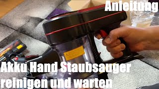 Akku Hand Staubsauger reinigen (säubern) und warten (Filter ersetzen) MooSoo 18Kpa Anleitung