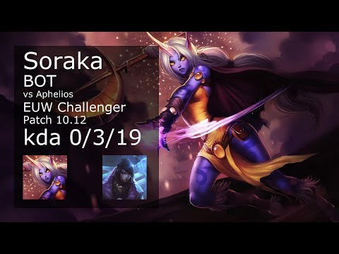 Soraka Bot vs Aphelios - EUW Challenger 0/3/19 Patch 10.12 Gameplay