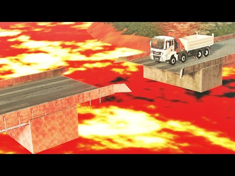 Cars vs Incomplete Bridge and Lava – BeamNG.Drive