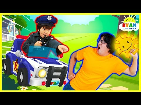 Tag with Ryan Game Challenge with New Police Car and Characters! Ryan vs Daddy and Mommy!