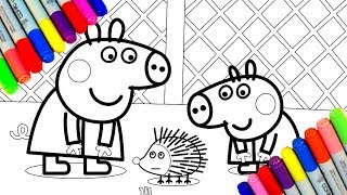 Hedgehog And Peppa Pig Coloring Book For Kids With George Fun Art Colours Videos