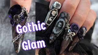Gothic Glam Nail Art | Moody Autumn Nails ft. Rozyhip Autumn Collection 💜🖤 | Nail Creation Challenge