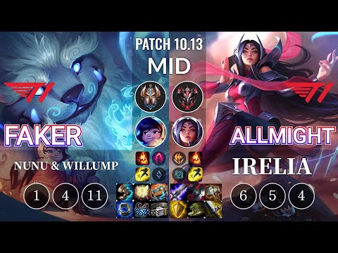 T1 Faker Nunu & Willump vs T1 Allmight Irelia Mid - KR Patch 10.13